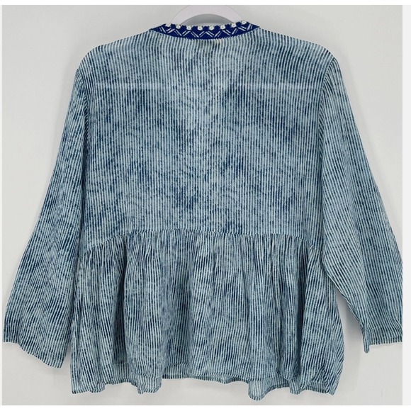Lucky Brand Blue Embroidered Babydoll Top Boho Peasant Tunic XL - Picture 5 of 8